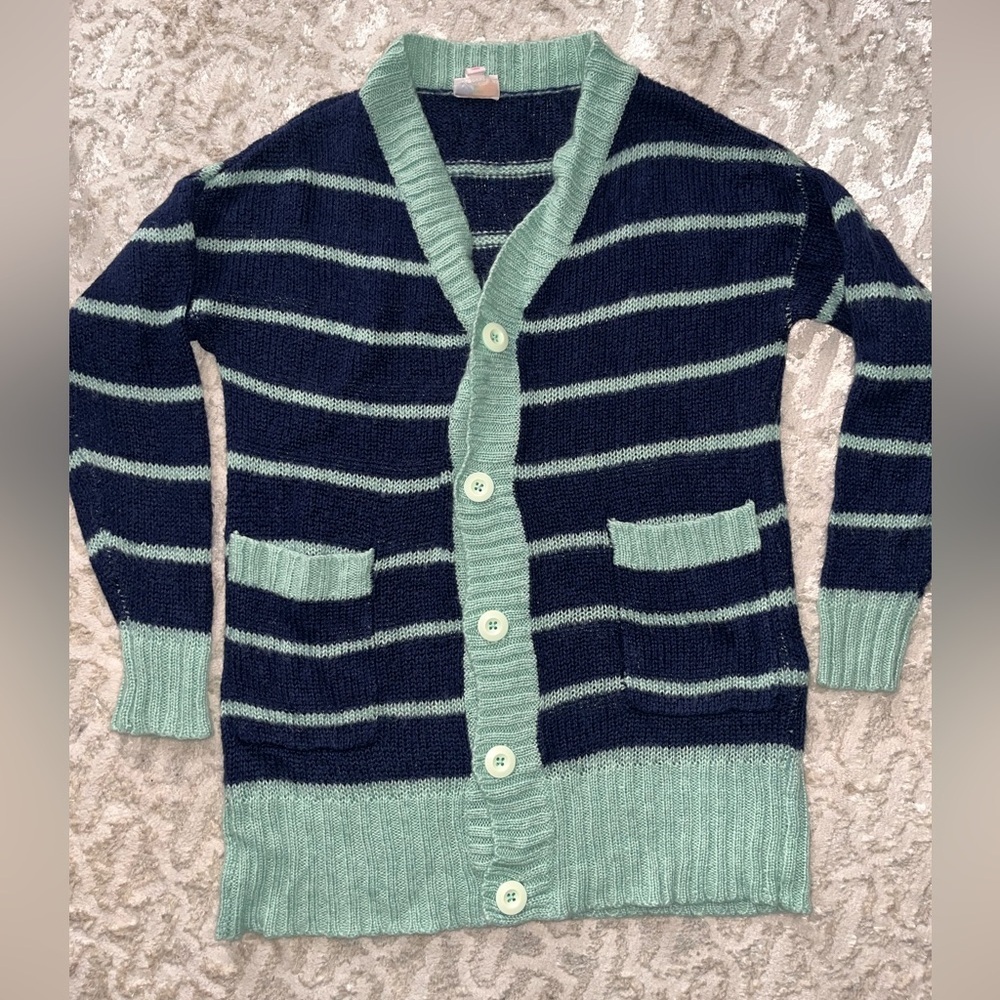 LuLaRoe Navy and Mint striped Cardigan women’s size small